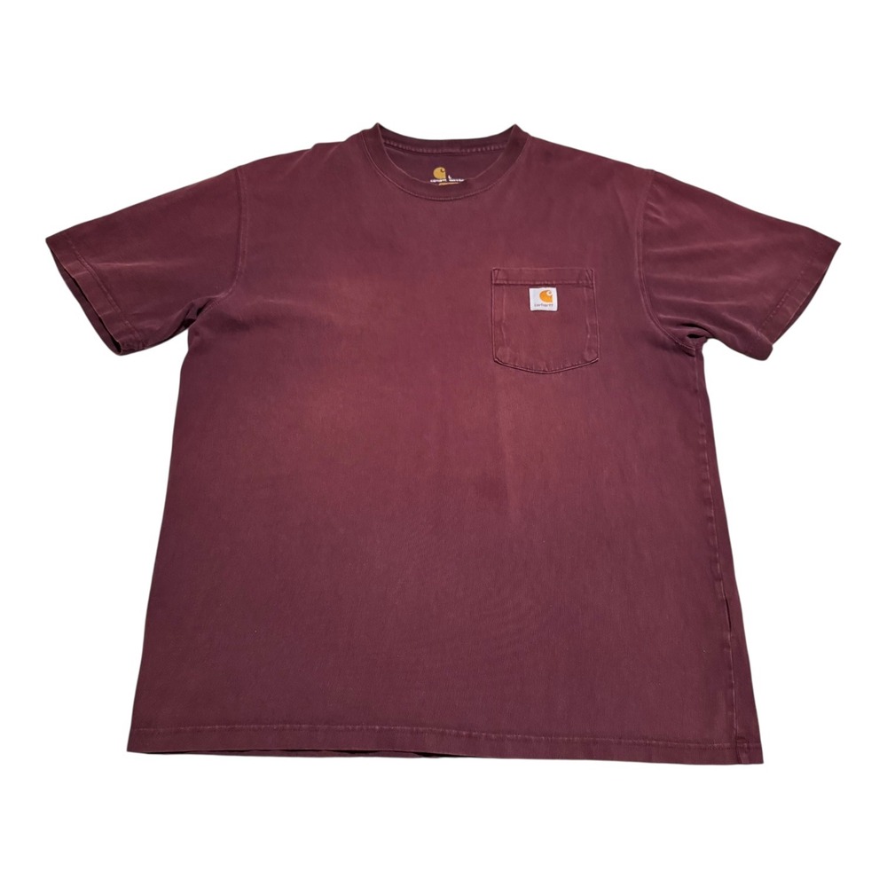Carhartt K87 PRT 100% Cotton Original Fit Maroon Pocket Shirt‎ Men's Large FLAWS